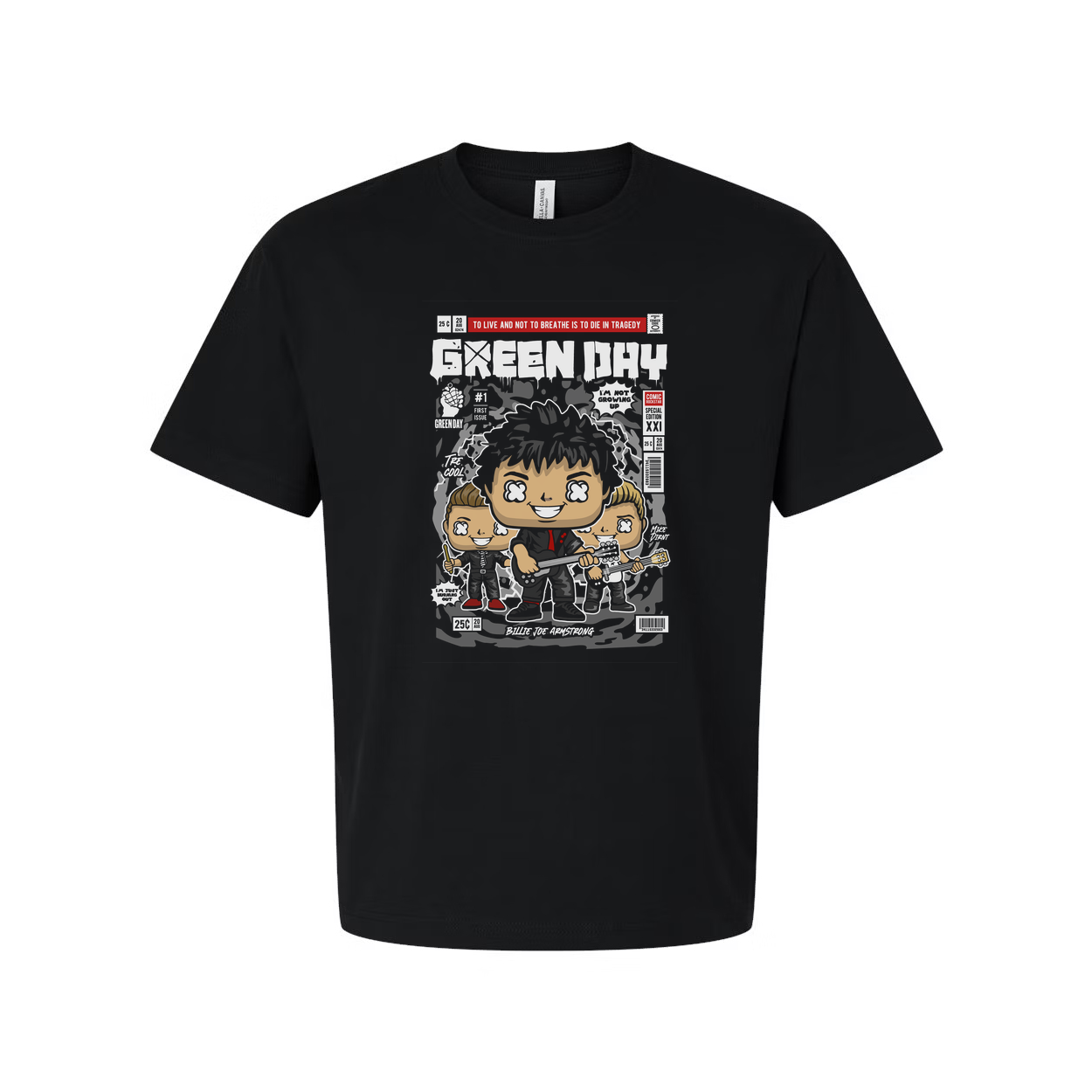 Green Day Band Graphic T Shirt Featuring Comic Style Artwork And Cartoon Characters Unisex