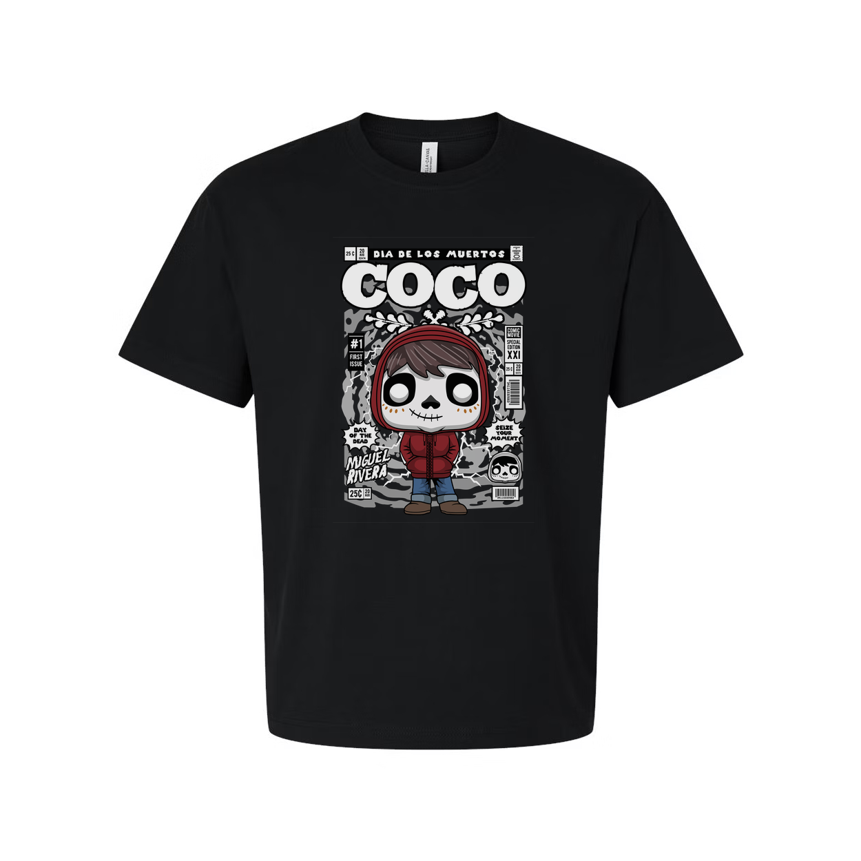 Unisex Graphic T-Shirt Featuring Coco Miguel Day Of The Dead Cartoon Illustration