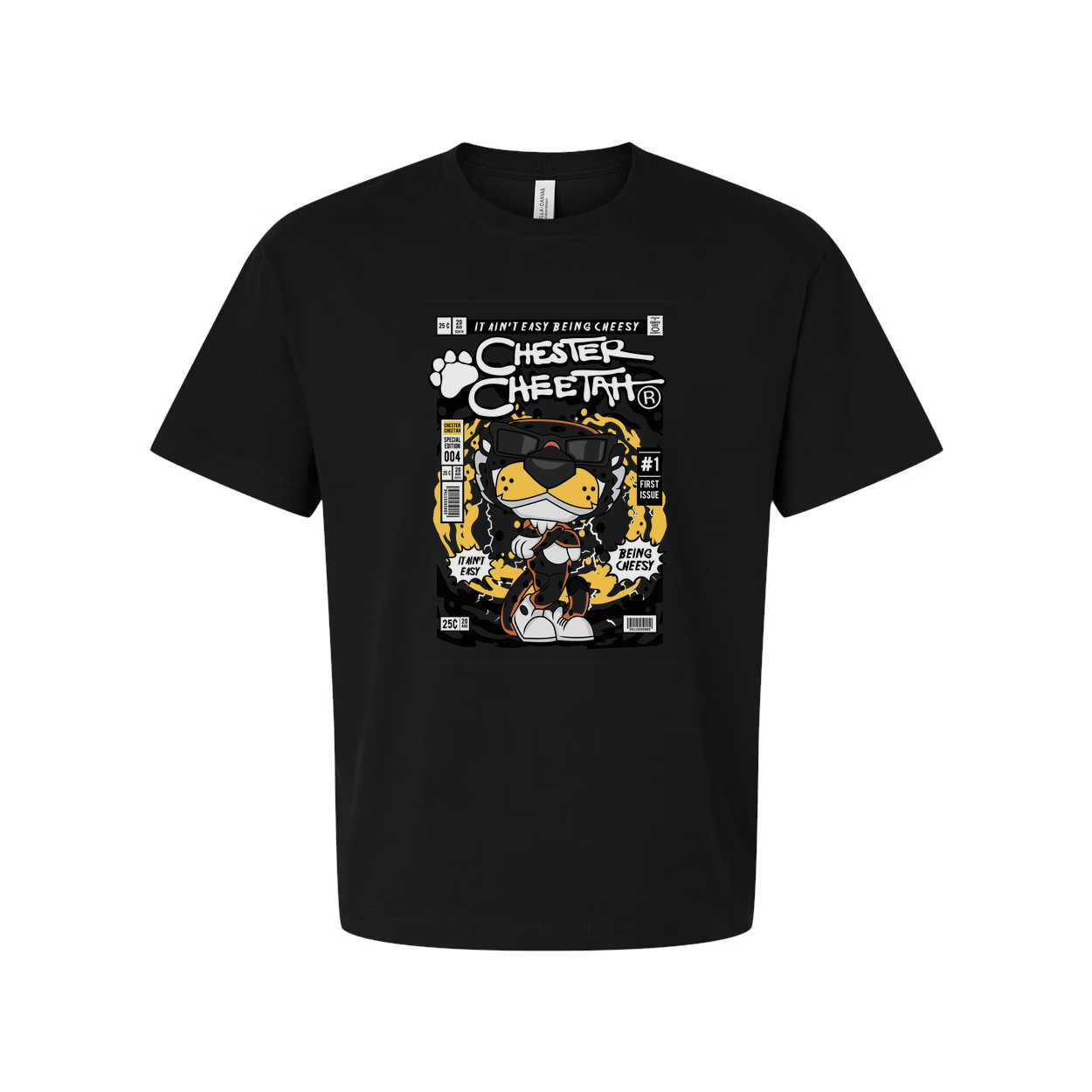 Chester Cheetah Graphic Tee With Comic Strip Style Artwork And Sunglasses Print Edition