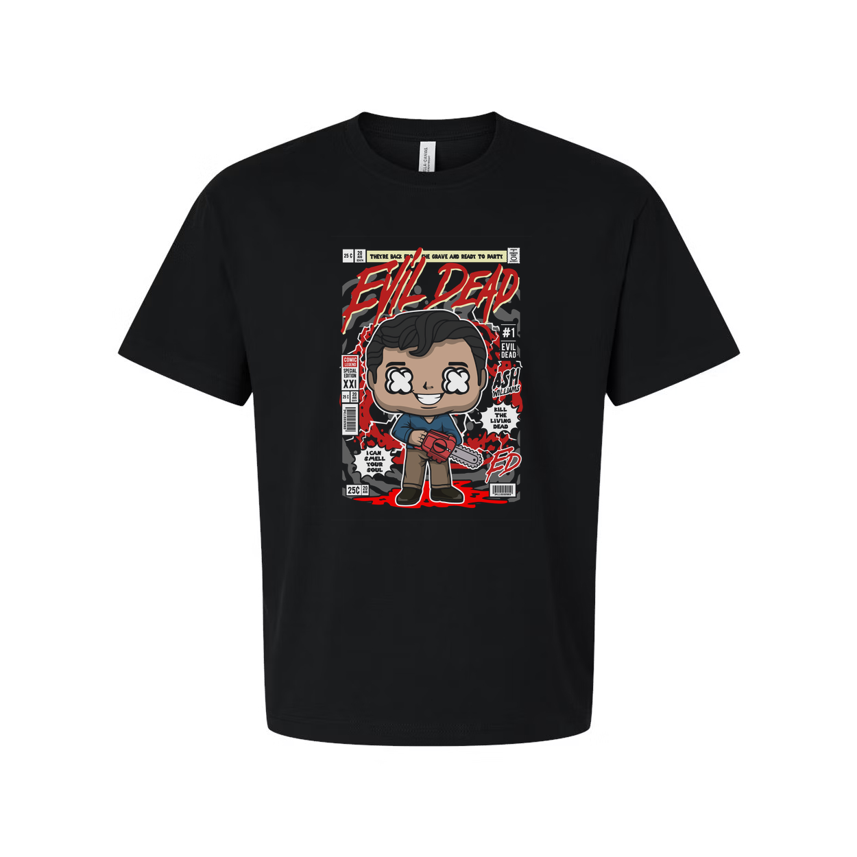 Evil Dead Ash Cartoon Graphic Tee For Unisex Short Sleeve Shirt With Comic Cover Style Artwork