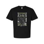 Alien Helmeted Creature Graphic Unisex T Shirt With Futuristic Space Scene Artwork