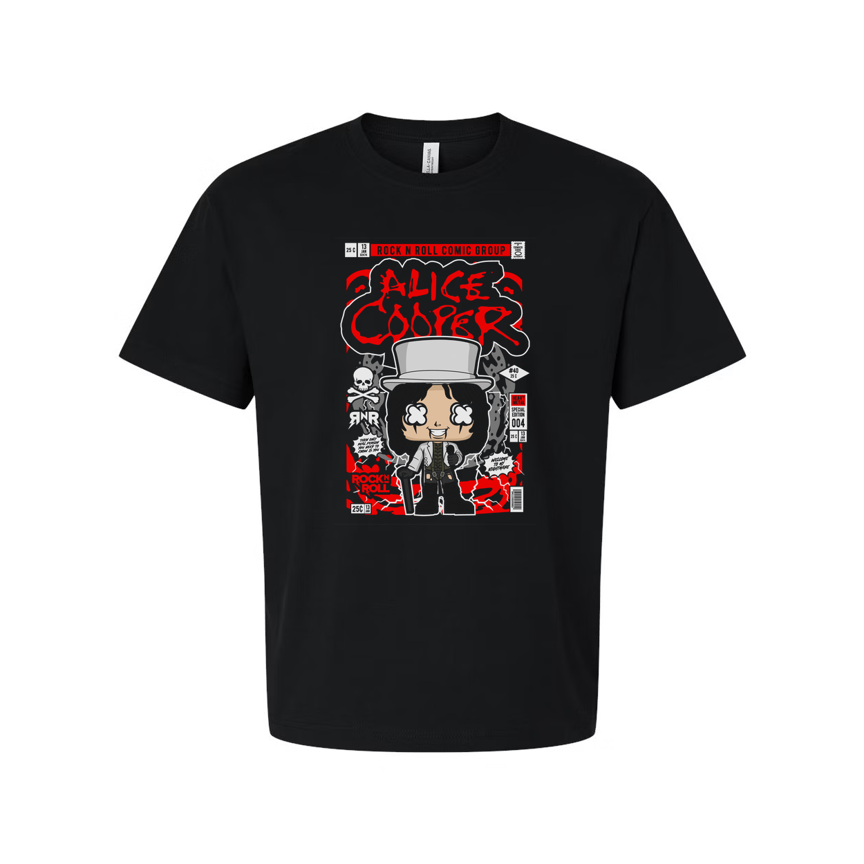 Alice Cooper Graphic Unisex Tee With Retro Rock Artwork And Band Portrait Print Featuring Bold Red And Gray Palette