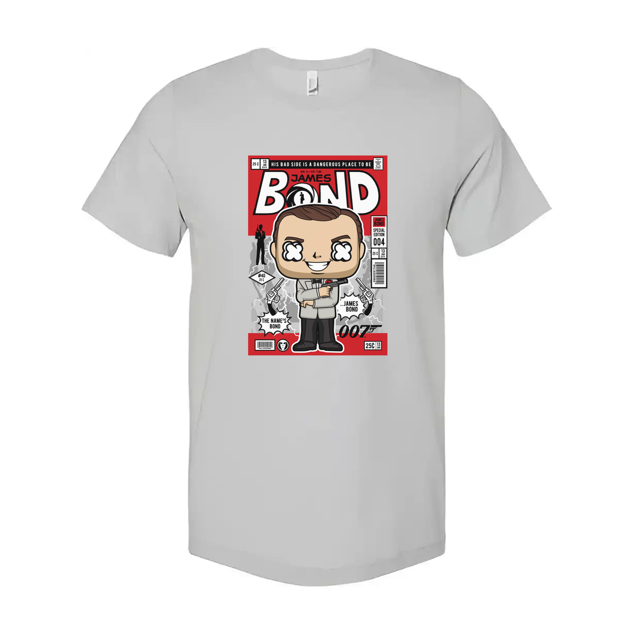 James Bond Comic Style Pop Art Unisex T Shirt Featuring Cartoon Agent Print For Adults And Teens