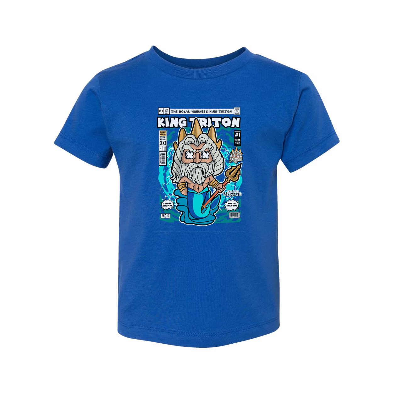 King Triton Comic Book Style Unisex T Shirt Featuring Trident Pose And Mermaid Themed Artwork