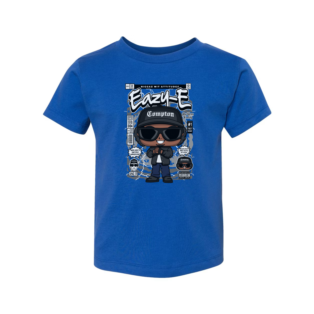 Unisex Eazy-E Cartoon Graphic Tee With Compton Hat And Sunglasses, Retro Hip Hop Artwork