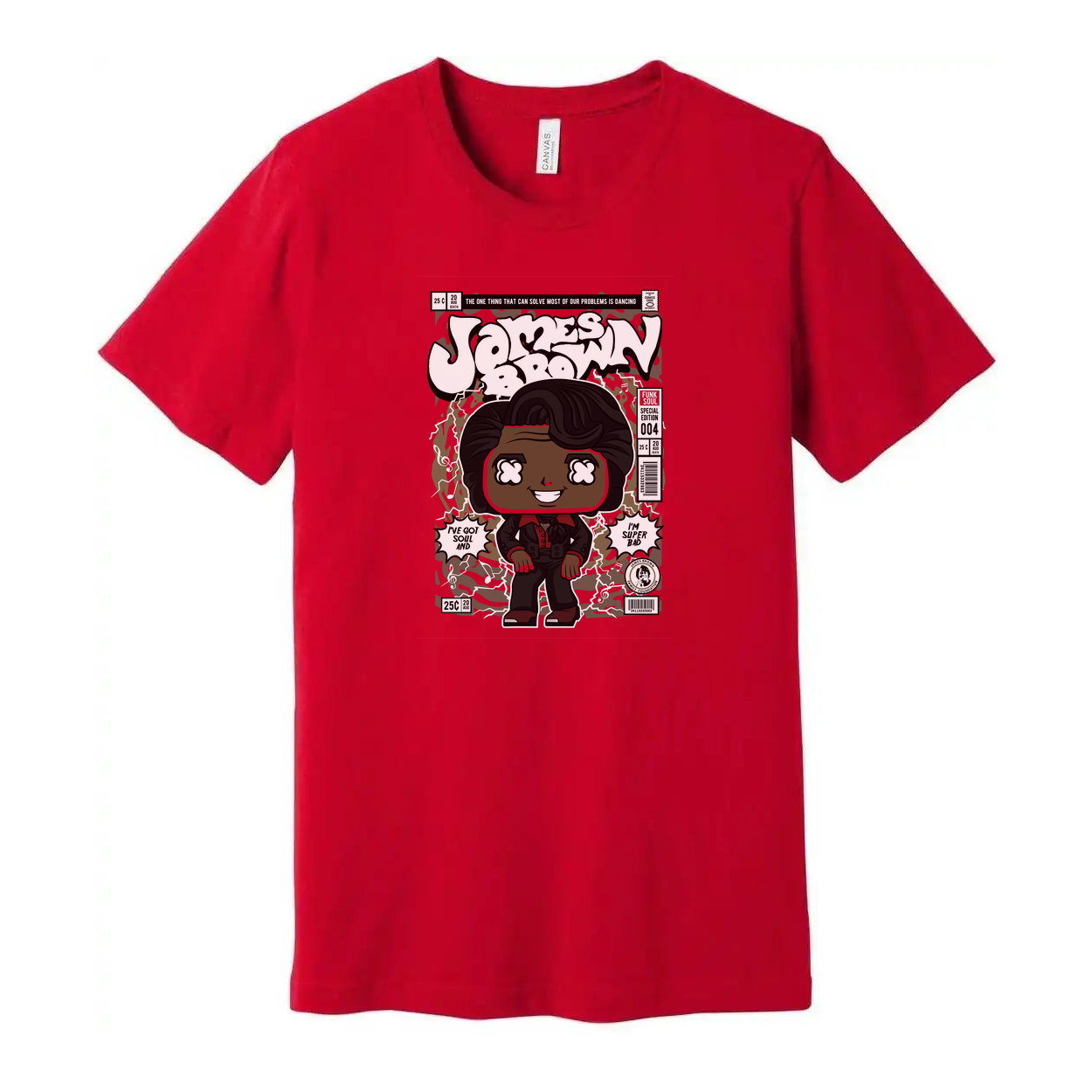 James Brown Comic Style Unisex Tee With Cartoon Portrait And Vintage Magazine Cover Artwork