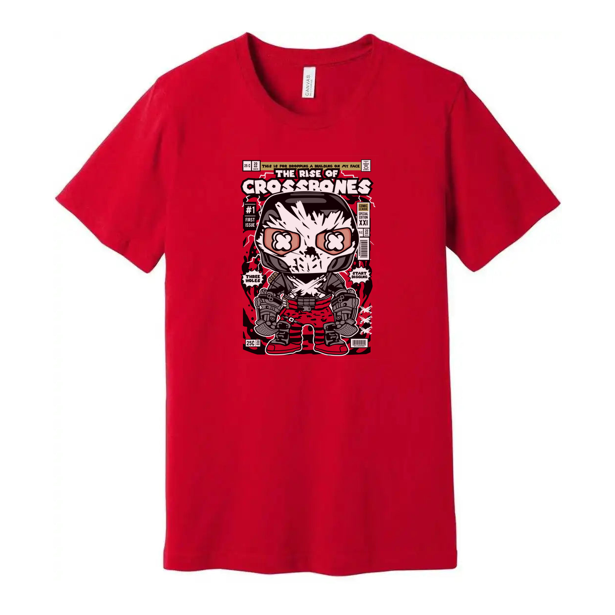 Unisex Skull Crossbones Comic Graphic Tee With Bold Monochrome Artwork And Crew Neck Short Sleeve