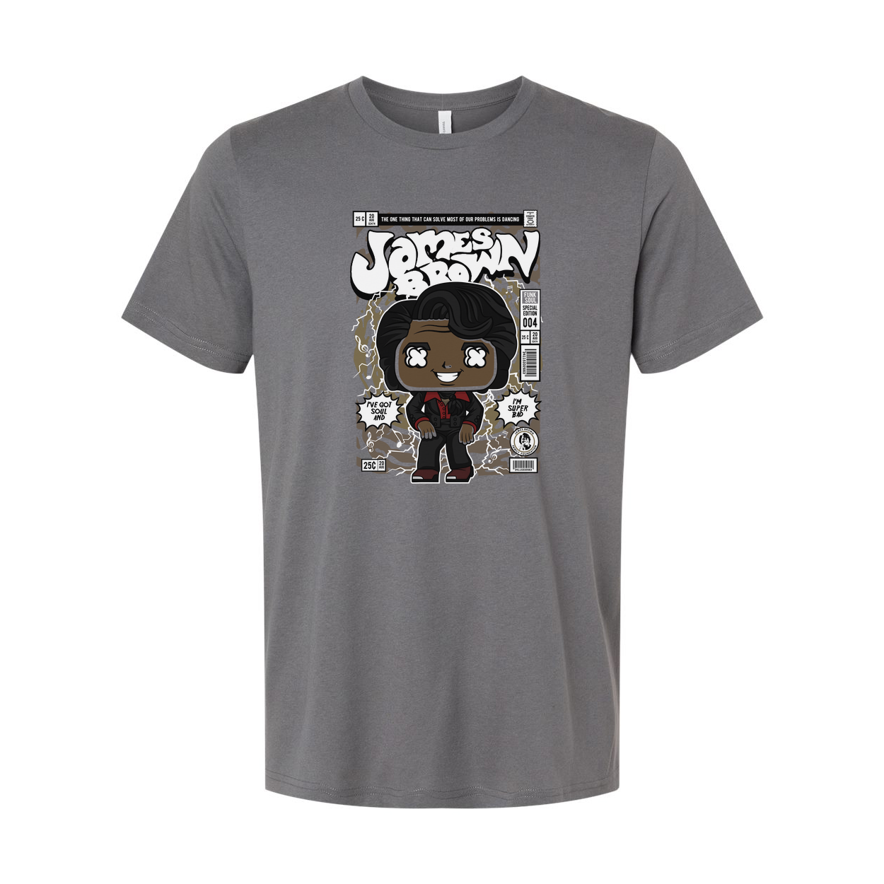 James Brown Comic Style Unisex Tee With Cartoon Portrait And Vintage Magazine Cover Artwork