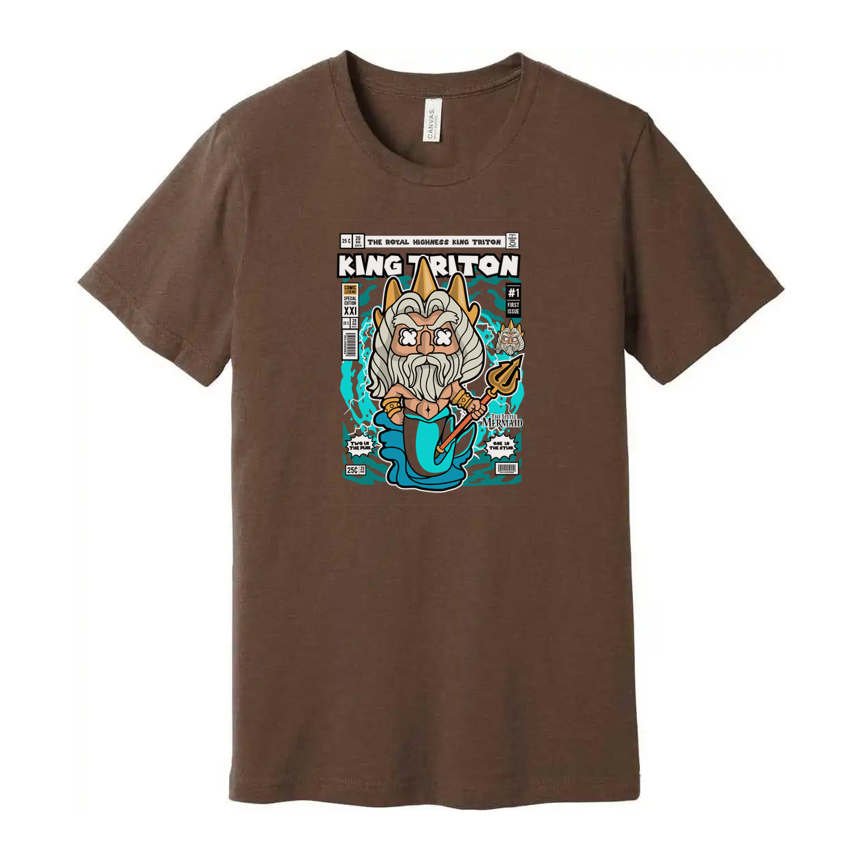 King Triton Comic Book Style Unisex T Shirt Featuring Trident Pose And Mermaid Themed Artwork