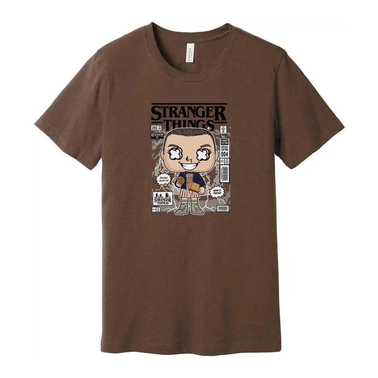Stranger Things Eleven With Eggos Cartoon Graphic Unisex T Shirt Vintage Style Pop Culture Apparel
