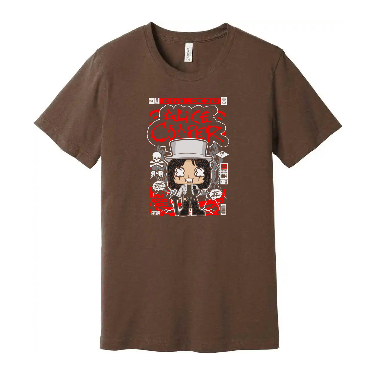 Alice Cooper Graphic Unisex Tee With Retro Rock Artwork And Band Portrait Print Featuring Bold Red And Gray Palette