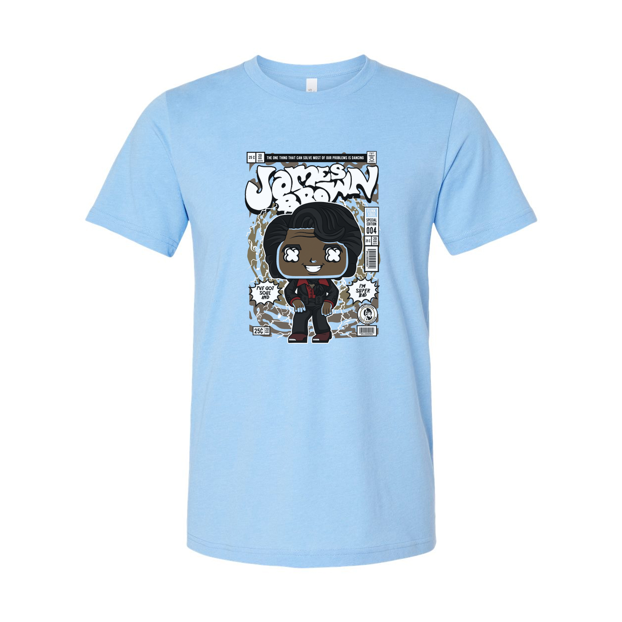 James Brown Comic Style Unisex Tee With Cartoon Portrait And Vintage Magazine Cover Artwork