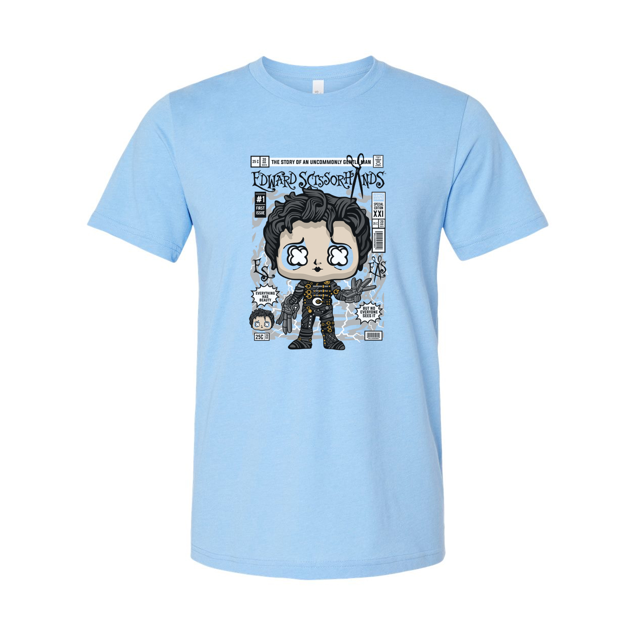 Edward Scissorhands Comic Style Graphic Tee For Fans With Stylized Pop Art Illustration