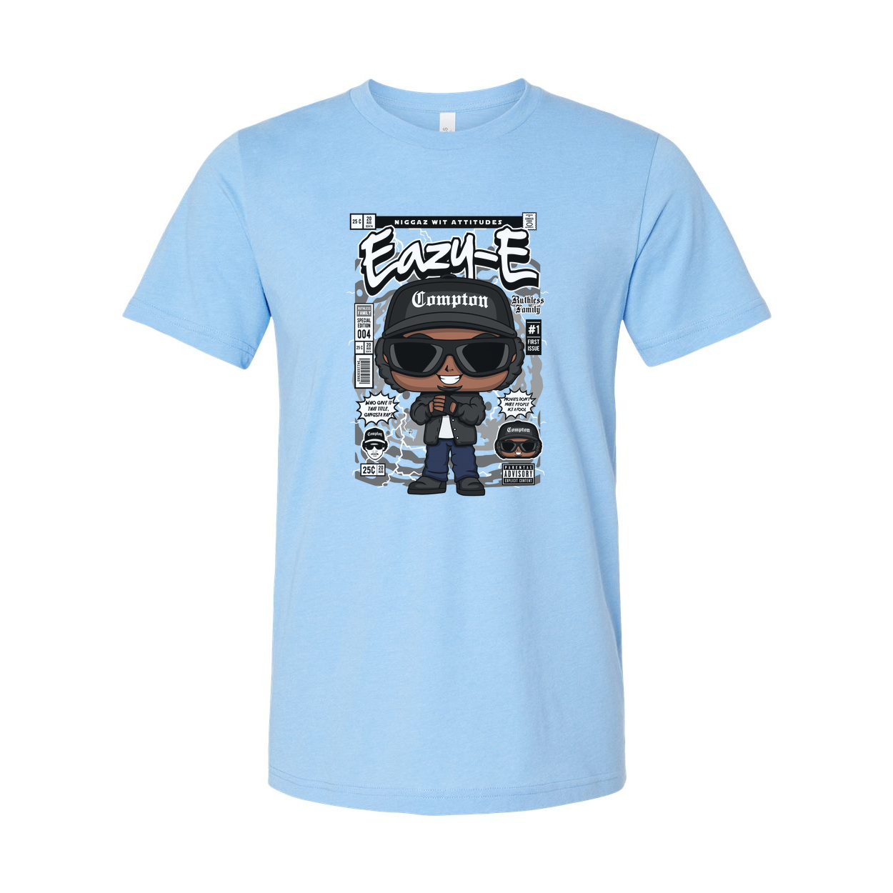 Unisex Eazy-E Cartoon Graphic Tee With Compton Hat And Sunglasses, Retro Hip Hop Artwork