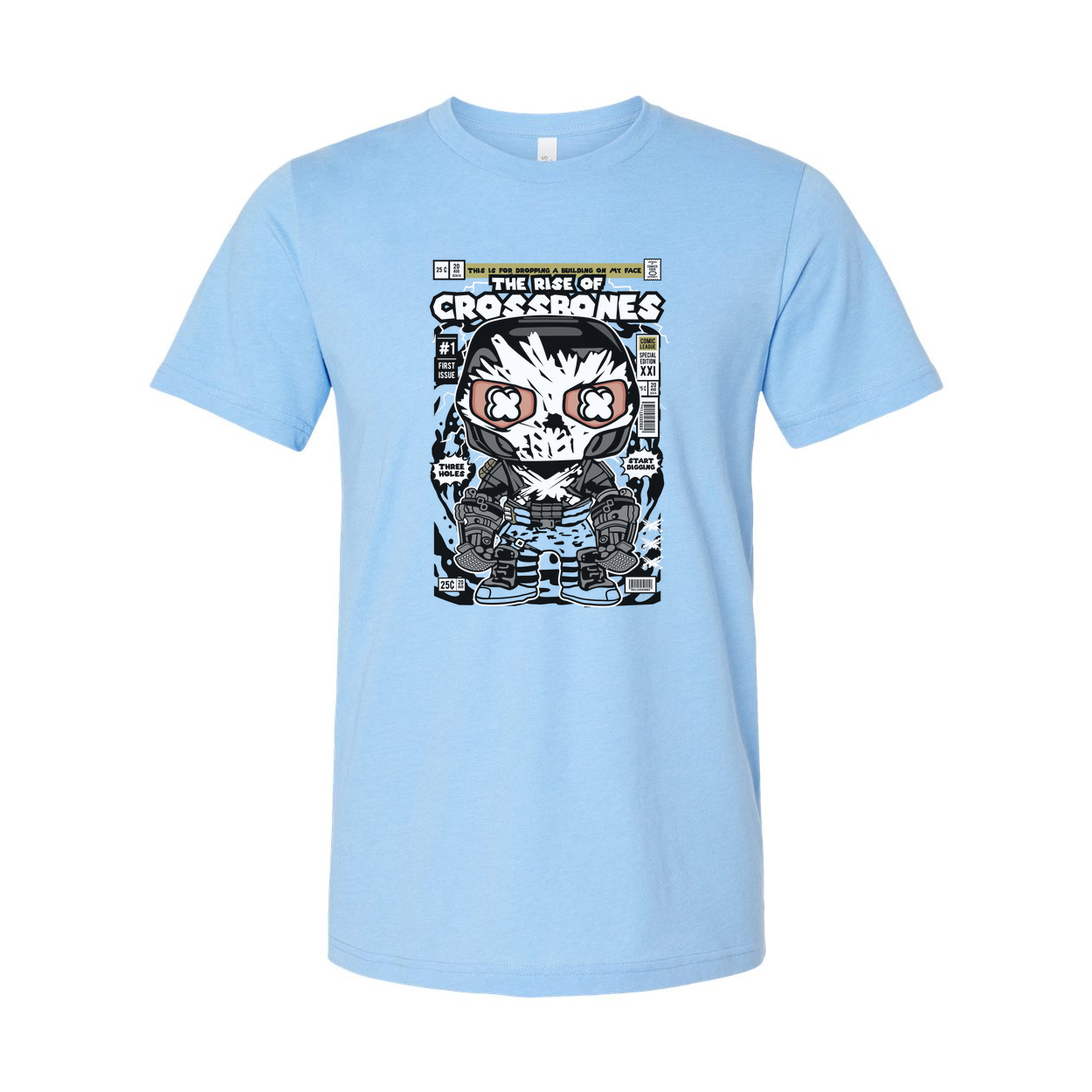 Unisex Skull Crossbones Comic Graphic Tee With Bold Monochrome Artwork And Crew Neck Short Sleeve