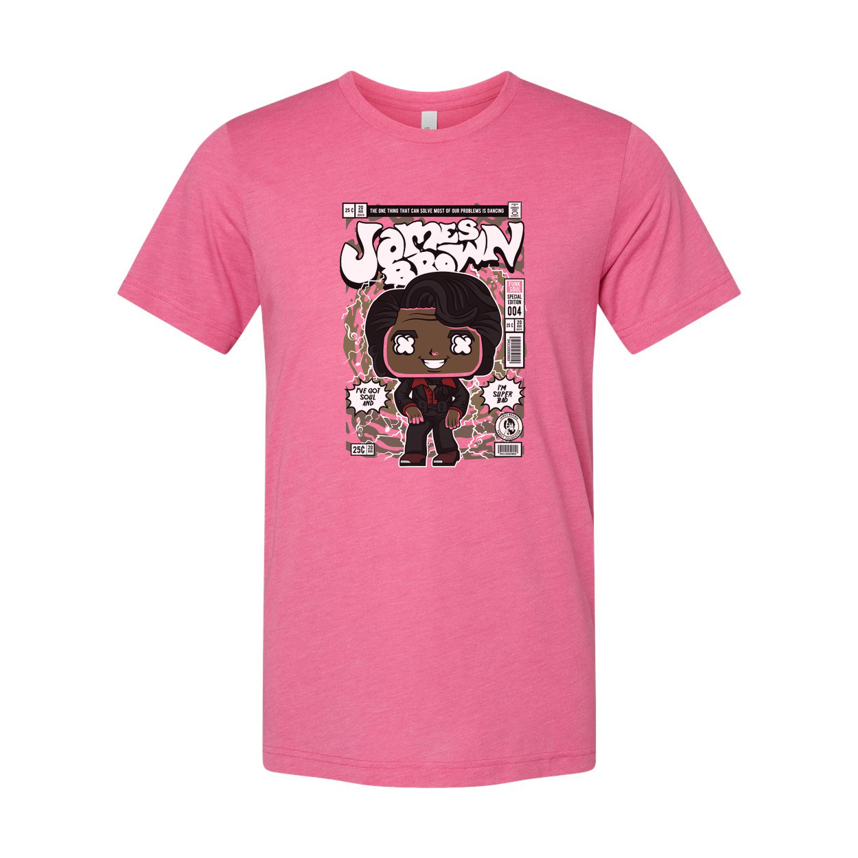 James Brown Comic Style Unisex Tee With Cartoon Portrait And Vintage Magazine Cover Artwork