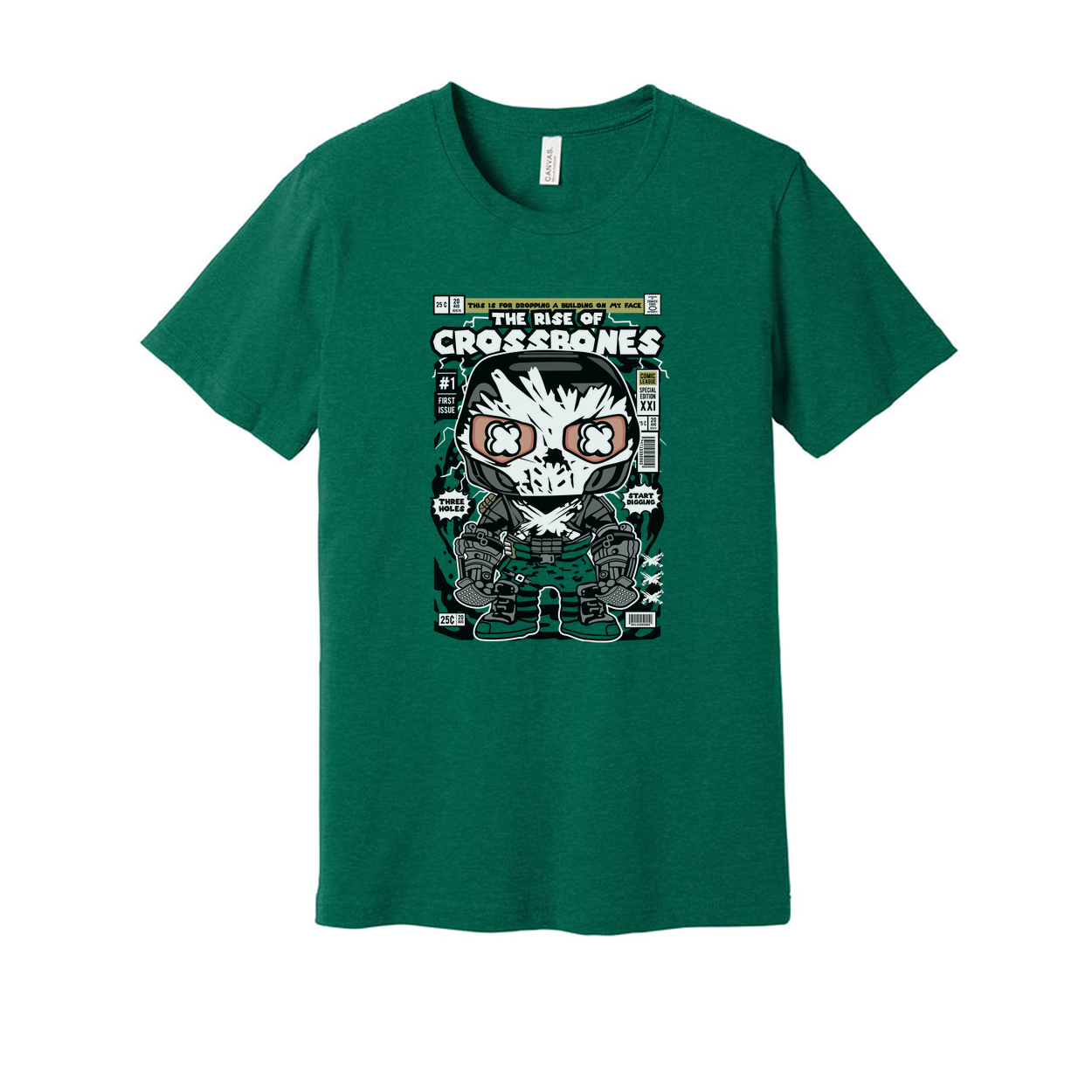 Unisex Skull Crossbones Comic Graphic Tee With Bold Monochrome Artwork And Crew Neck Short Sleeve