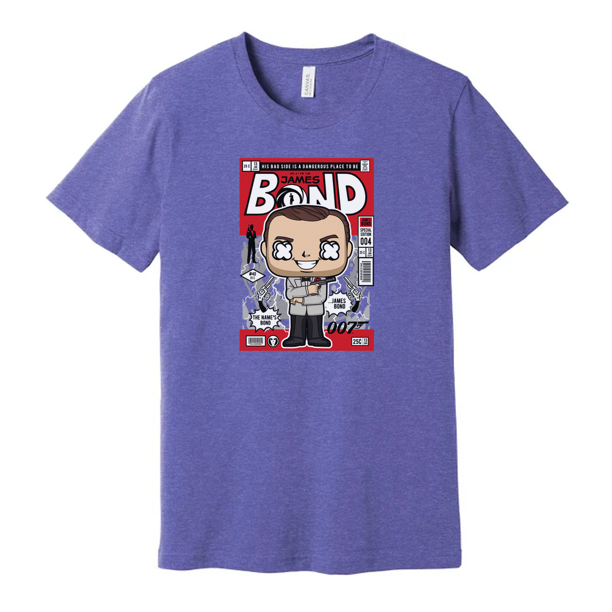 James Bond Comic Style Pop Art Unisex T Shirt Featuring Cartoon Agent Print For Adults And Teens