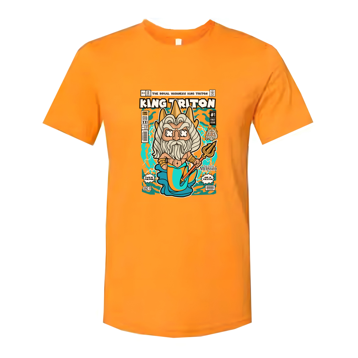 King Triton Comic Book Style Unisex T Shirt Featuring Trident Pose And Mermaid Themed Artwork