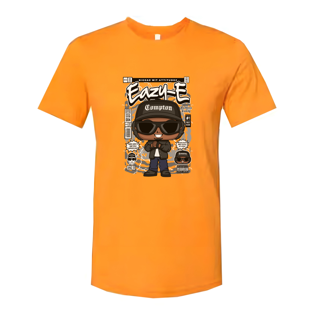 Unisex Eazy-E Cartoon Graphic Tee With Compton Hat And Sunglasses, Retro Hip Hop Artwork