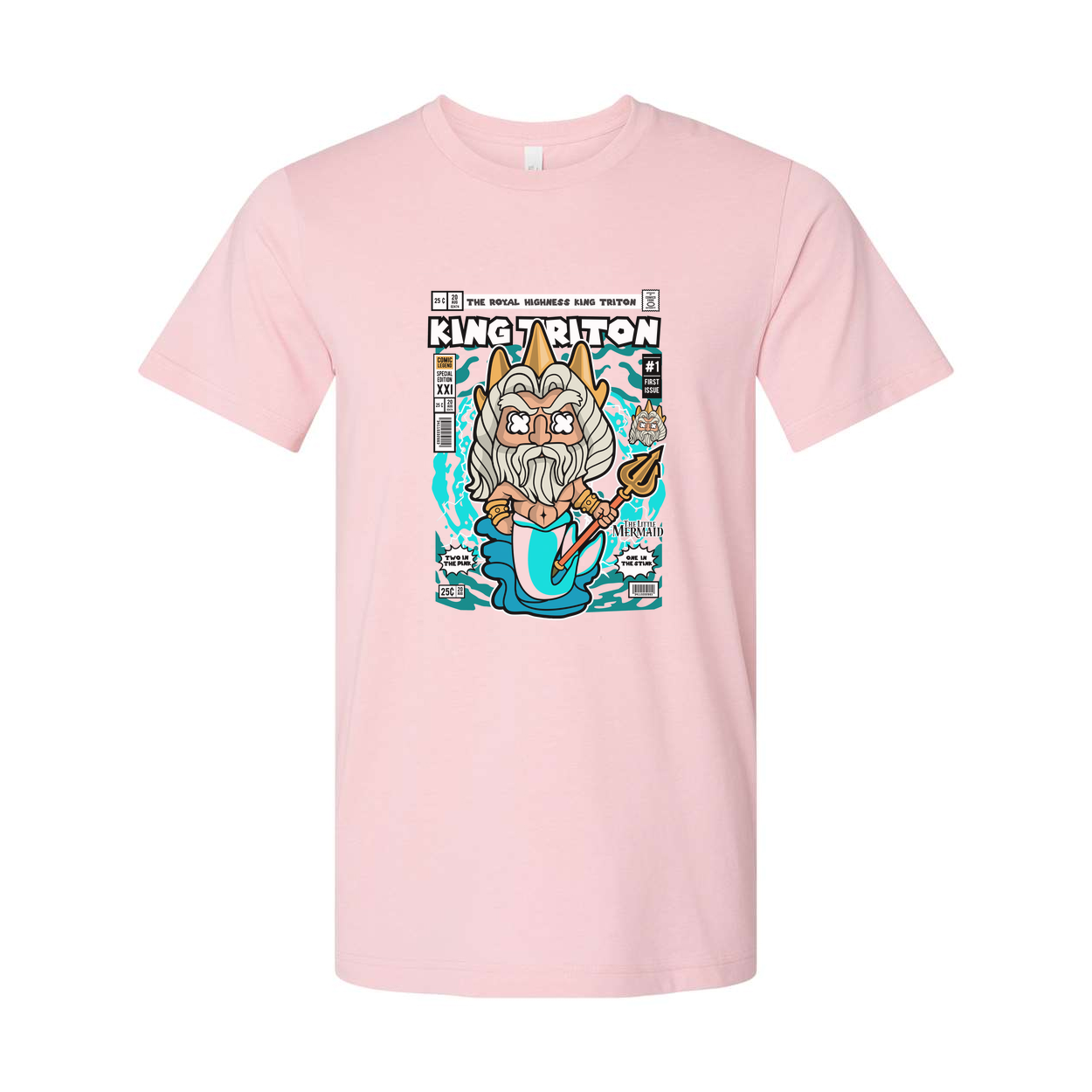King Triton Comic Book Style Unisex T Shirt Featuring Trident Pose And Mermaid Themed Artwork