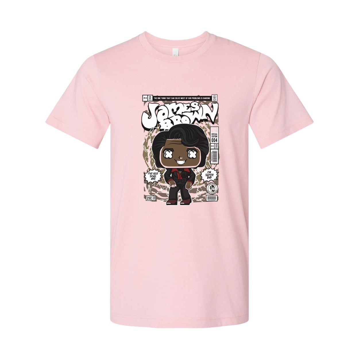 James Brown Comic Style Unisex Tee With Cartoon Portrait And Vintage Magazine Cover Artwork