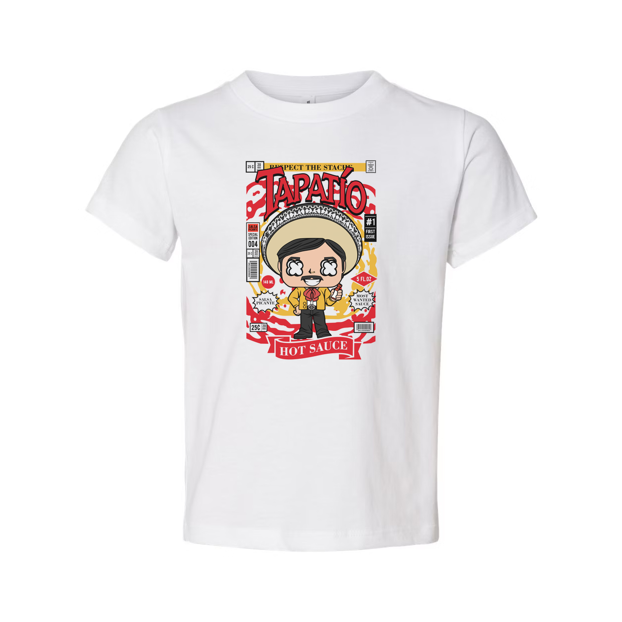 Tapatio Man Unisex Graphic Tee Featuring Cartoon Señor With Bold Hot Sauce Artwork