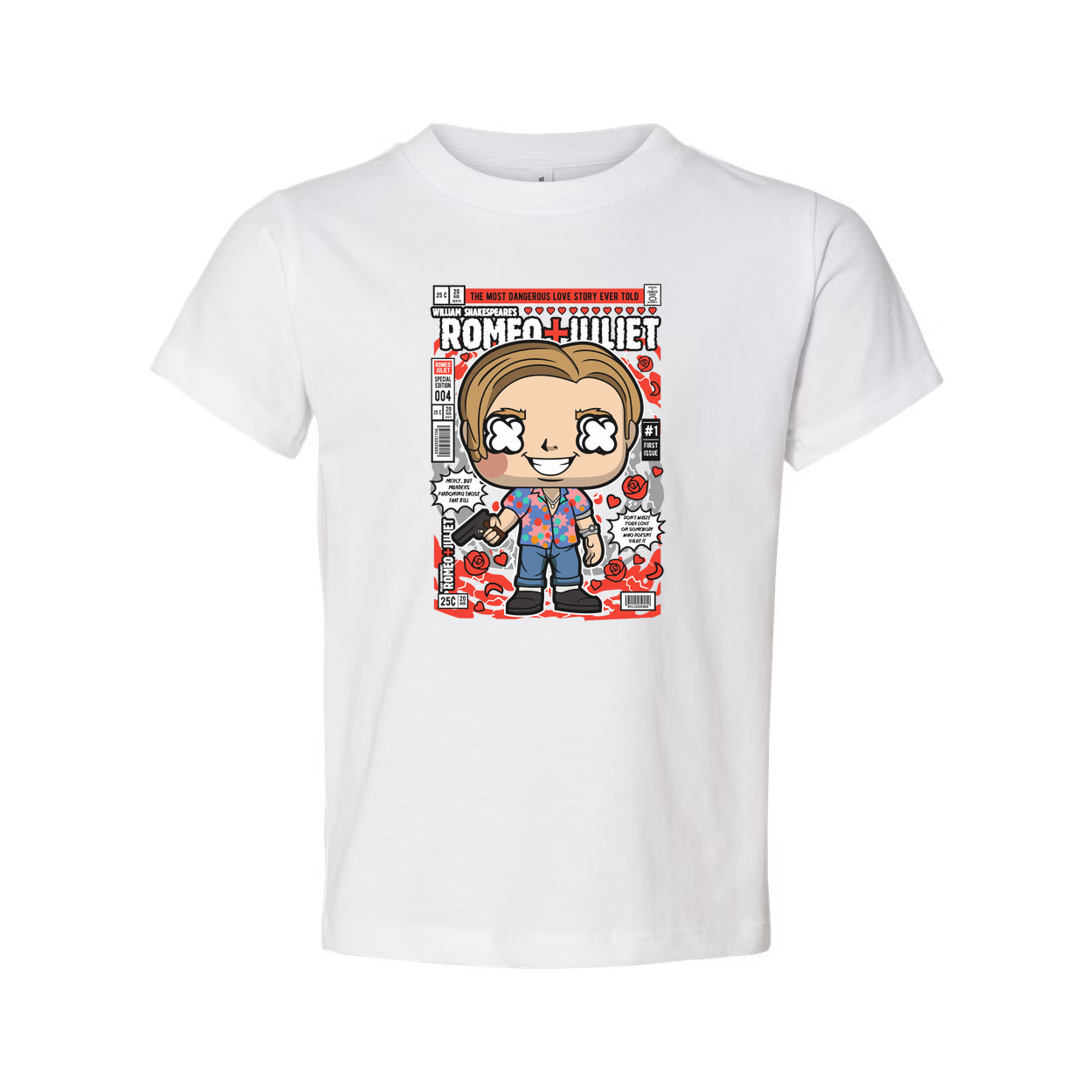 Romeo And Juliet Pop Art Cartoon Graphic Tee With Comic Book Panel Design For Unisex Adults