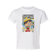 Pinocchio Comic Style Graphic Tee For Adults Unisex Short Sleeve Shirt With Vintage Comic Book Cover Art