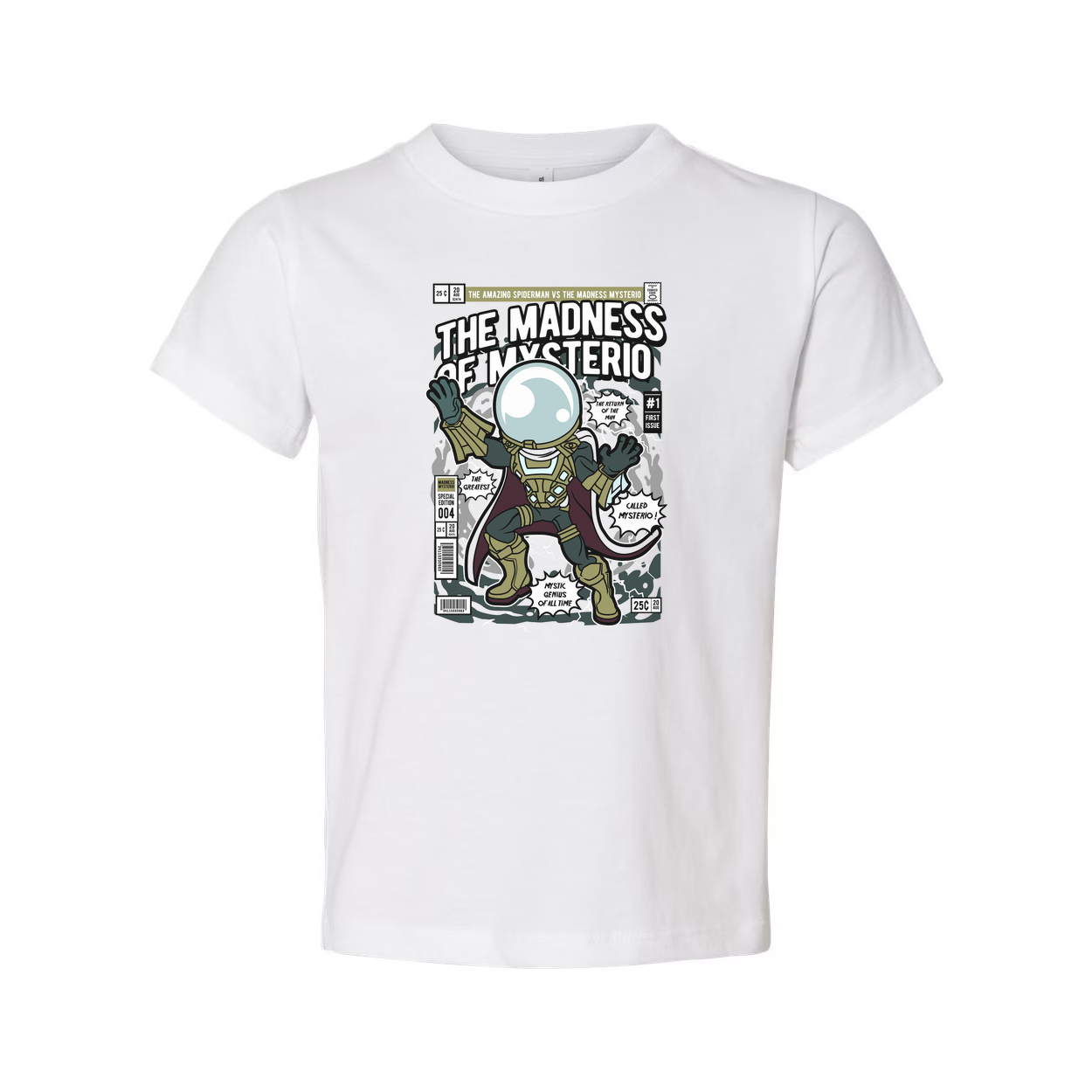 Unisex Graphic Tee With The Madness Of Mysterio Comic Cover Artwork In Retro Style