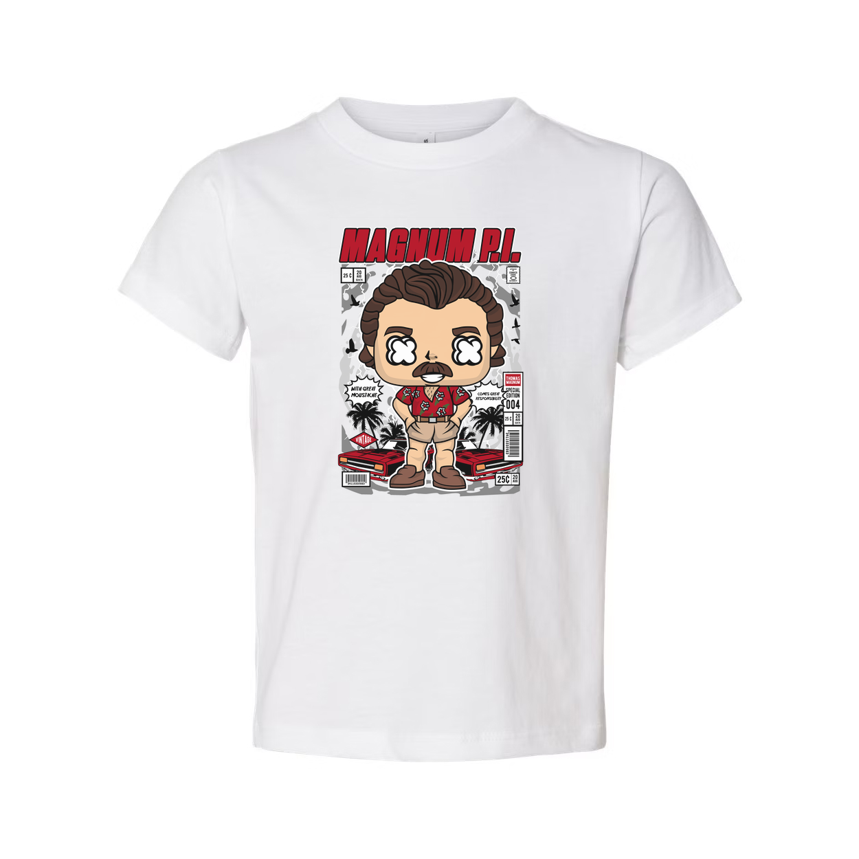 Magnum P.I. Cartoon Graphic T Shirt For Adults Unisex Casual Tee With Retro Scene