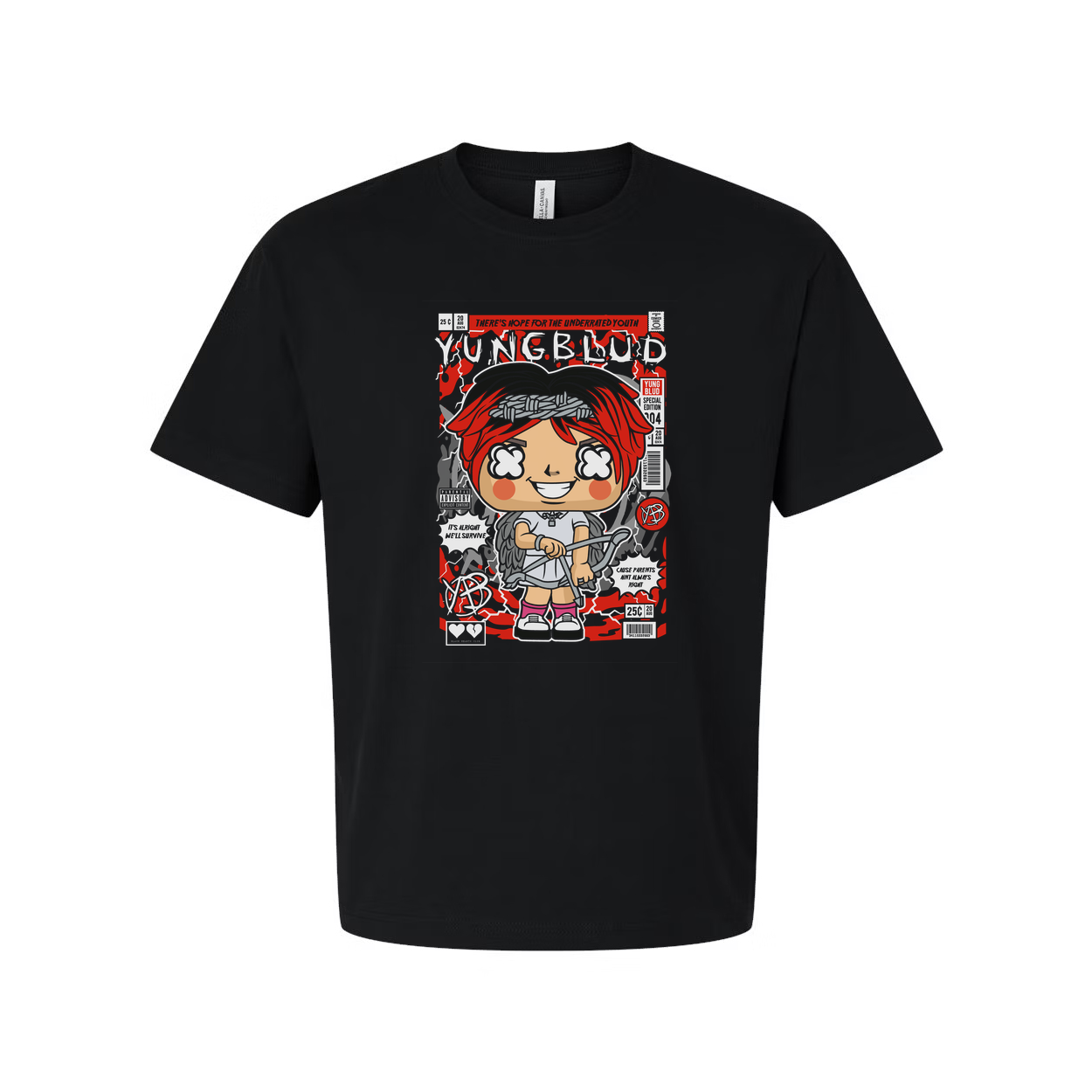 Yungblud Unisex Graphic T Shirt With Cartoon Cover Art Featuring Bold Red Accents And Playful Design