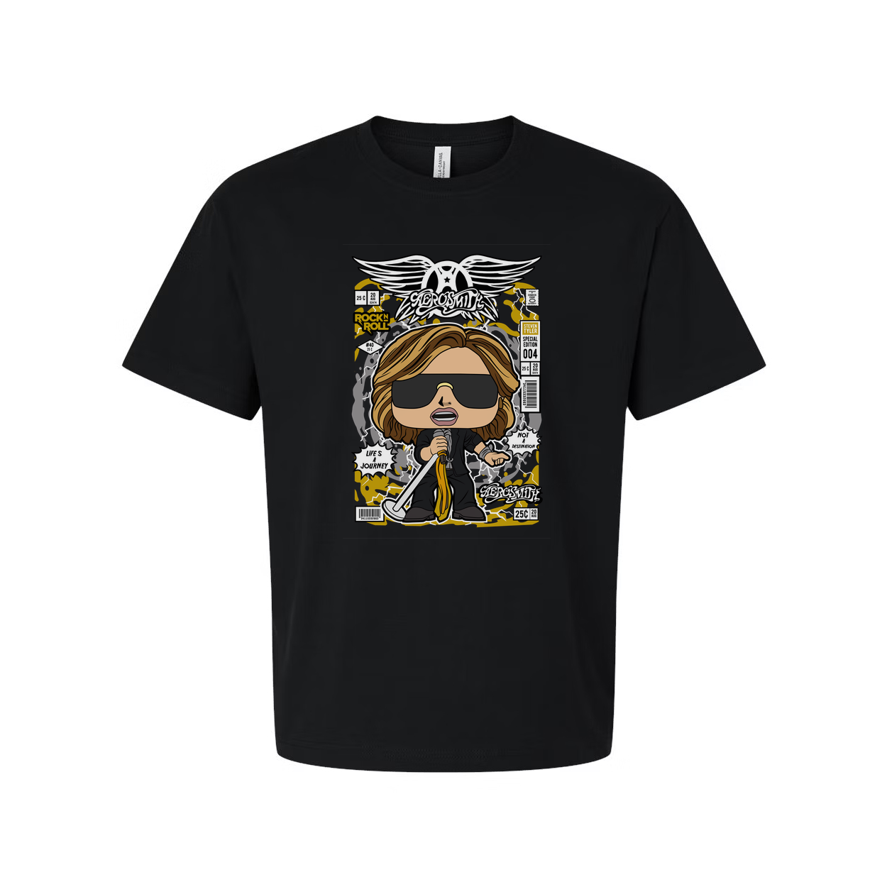 Steven Tyler Aerosmith Cartoon Graphic T Shirt For Unisex Wearers With Bold Retro Design