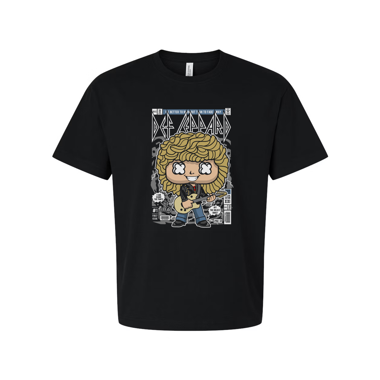 Def Leppard Rick Savage Cartoon Graphic Tee For Unisex Fans Of 1980s Rock Music And Band Merchandise