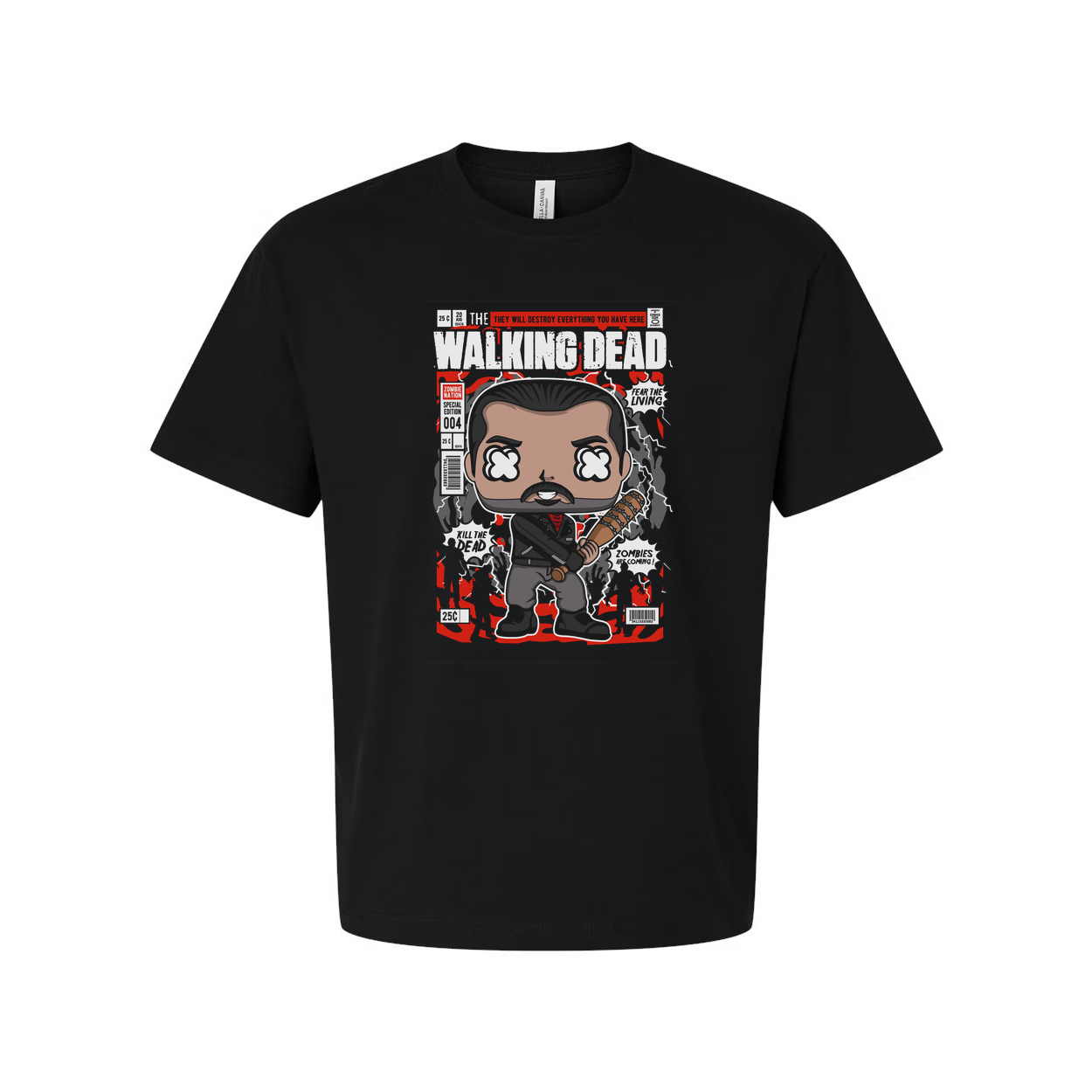 Negan Walking Dead Funko Style Graphic Tee With Lucille Bat Illustration For Fans
