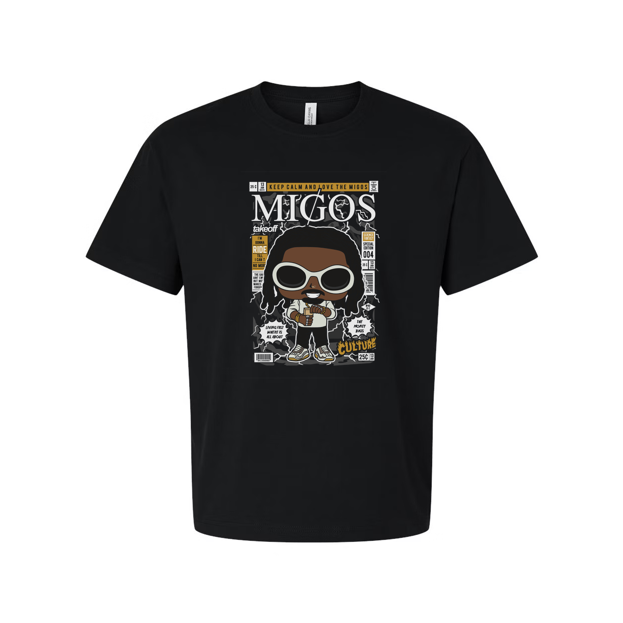 Migos Takeoff Graphic Cartoon Tee for Men and Women Unisex Casual Streetwear T Shirt