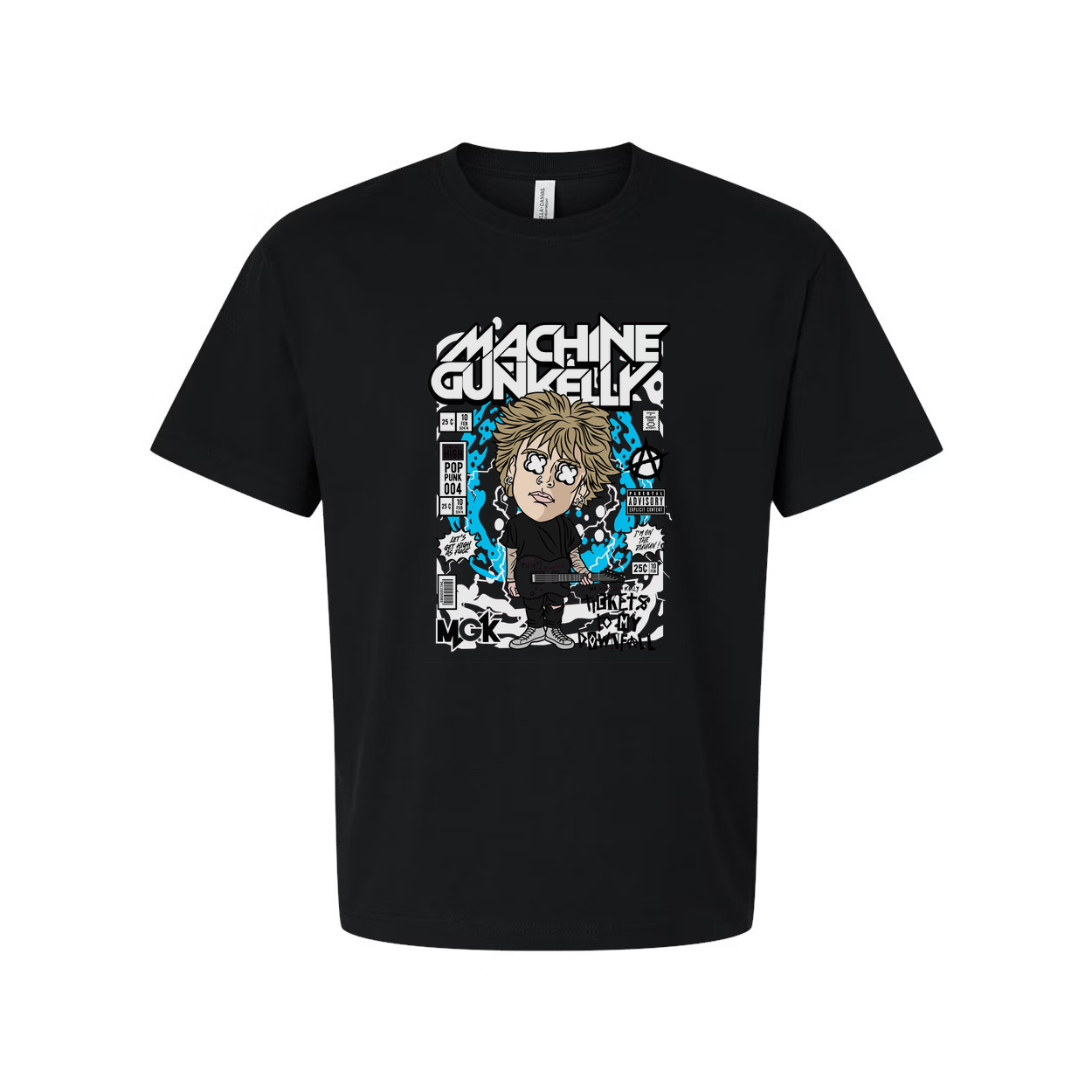 Machine Gun Kelly Cartoon Graphic Tee With Musician Illustration And Comic Panels