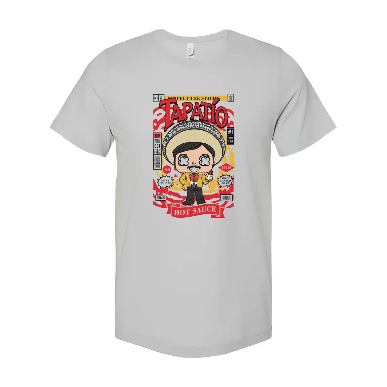 Tapatio Man Unisex Graphic Tee Featuring Cartoon Señor With Bold Hot Sauce Artwork