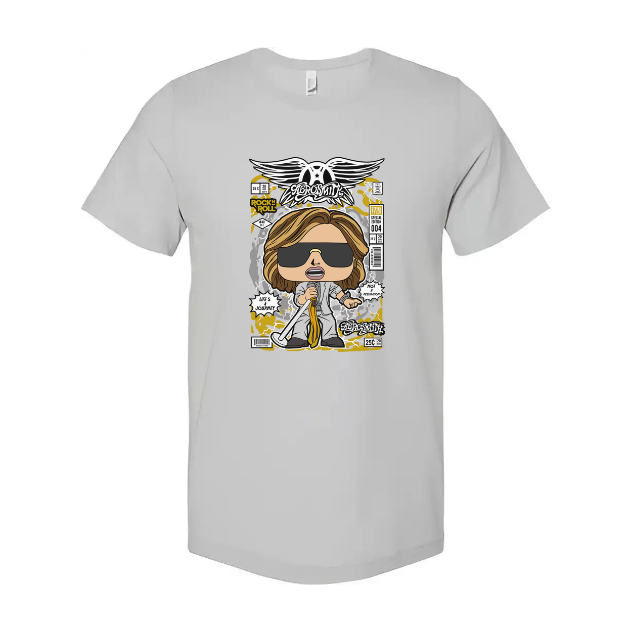 Steven Tyler Aerosmith Cartoon Graphic T Shirt For Unisex Wearers With Bold Retro Design
