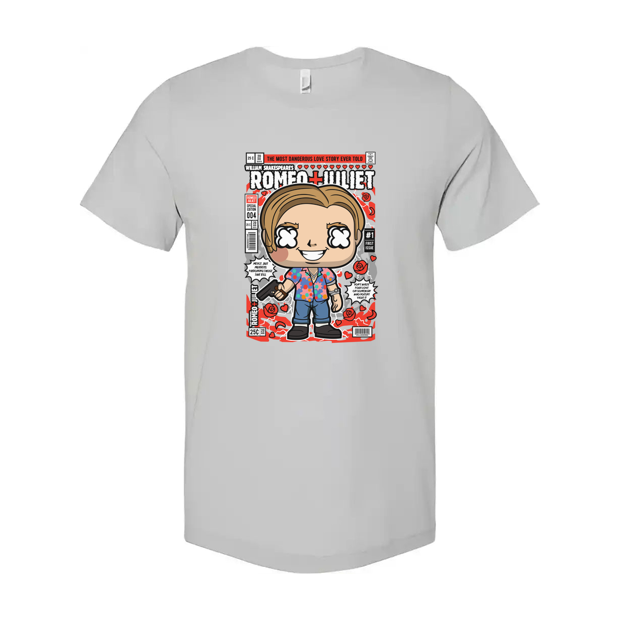Romeo And Juliet Pop Art Cartoon Graphic Tee With Comic Book Panel Design For Unisex Adults