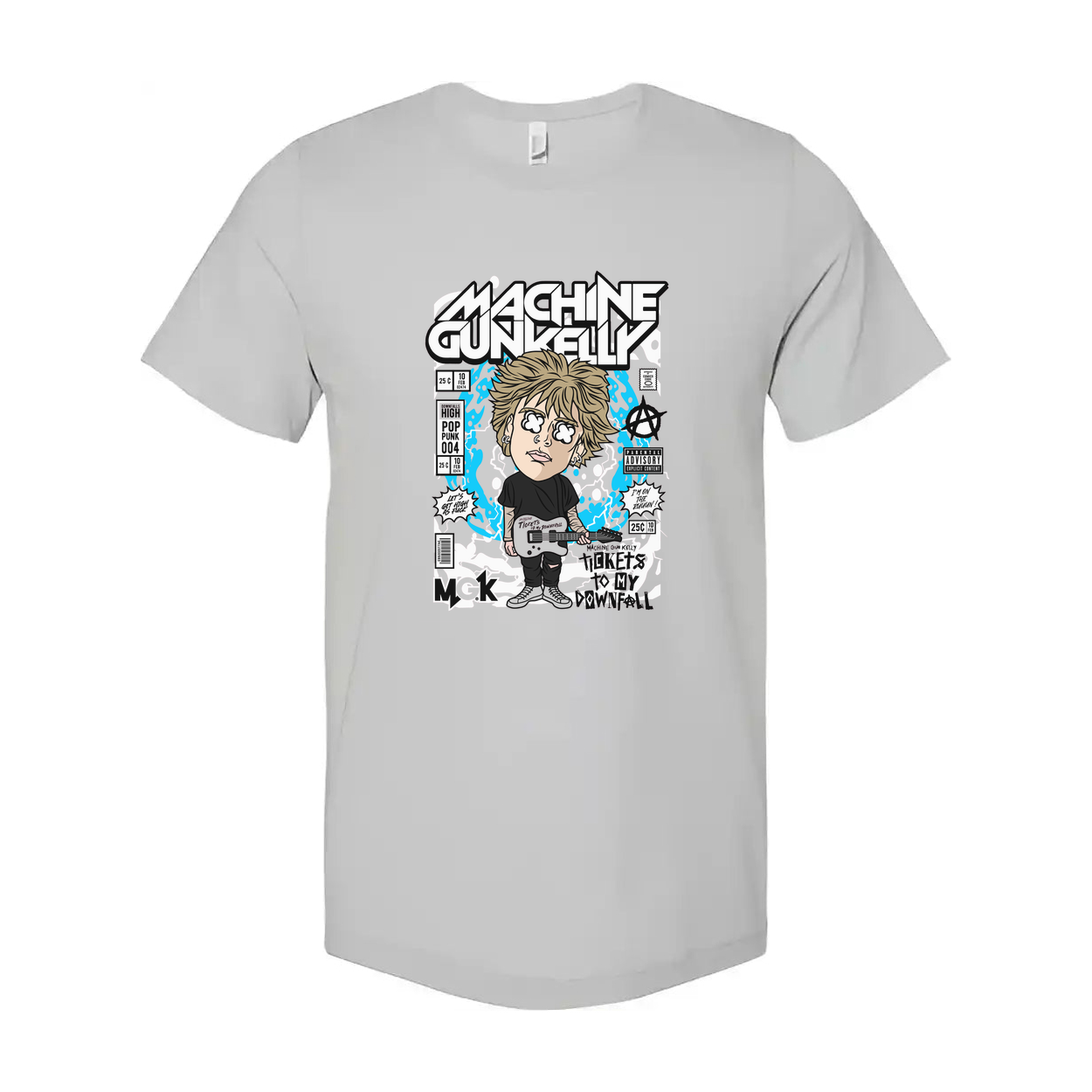 Machine Gun Kelly Cartoon Graphic Tee With Musician Illustration And Comic Panels
