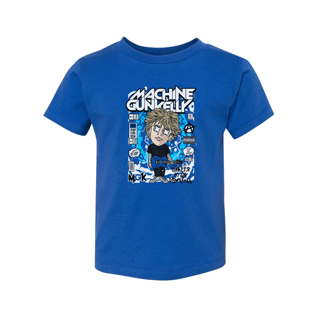 Machine Gun Kelly Cartoon Graphic Tee With Musician Illustration And Comic Panels