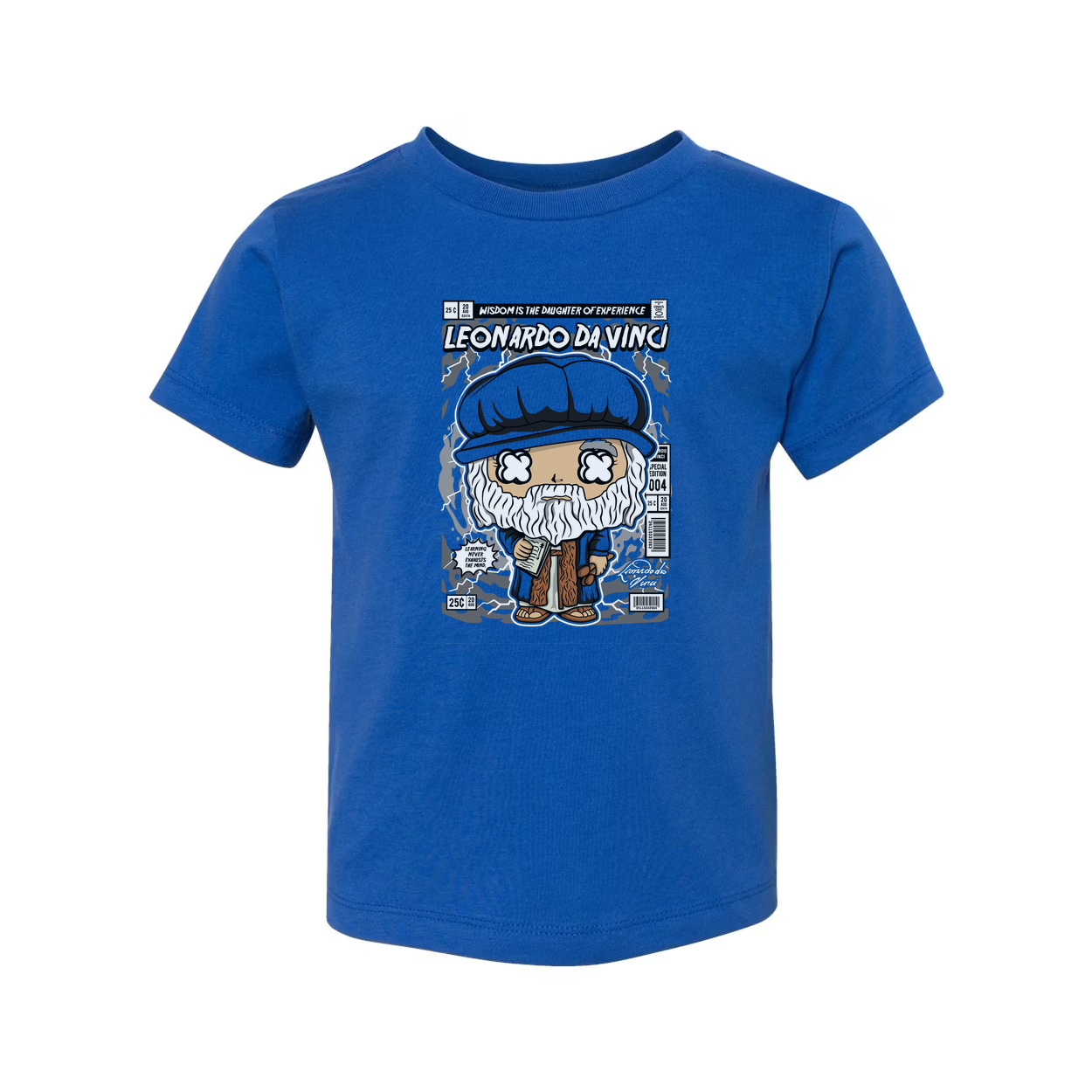 Leonardo Da Vinci Themed Unisex Graphic Tee Featuring A Cartoon Bust And Vintage Comic Panel Design