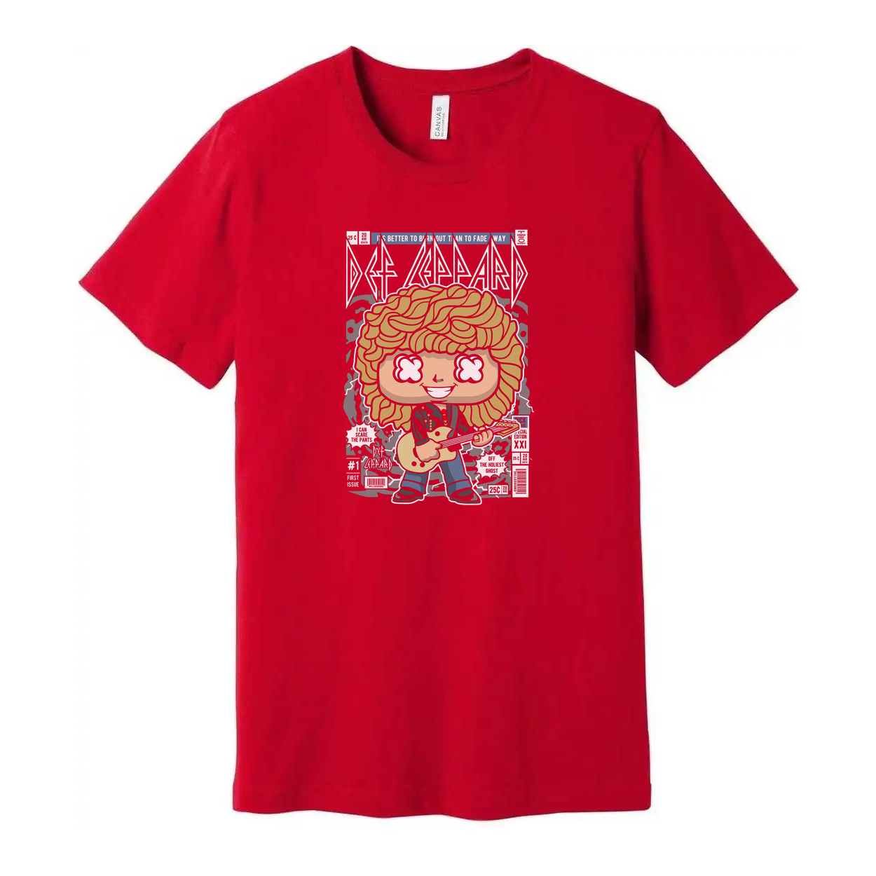 Def Leppard Rick Savage Cartoon Graphic Tee For Unisex Fans Of 1980s Rock Music And Band Merchandise