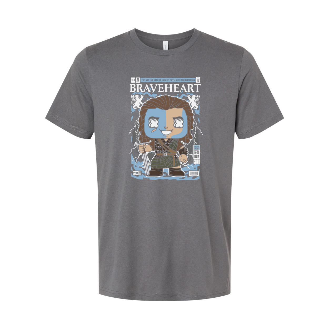 Braveheart Graphic Tee Featuring Cartoon Warrior Illustration For Unisex Adults Short Sleeve