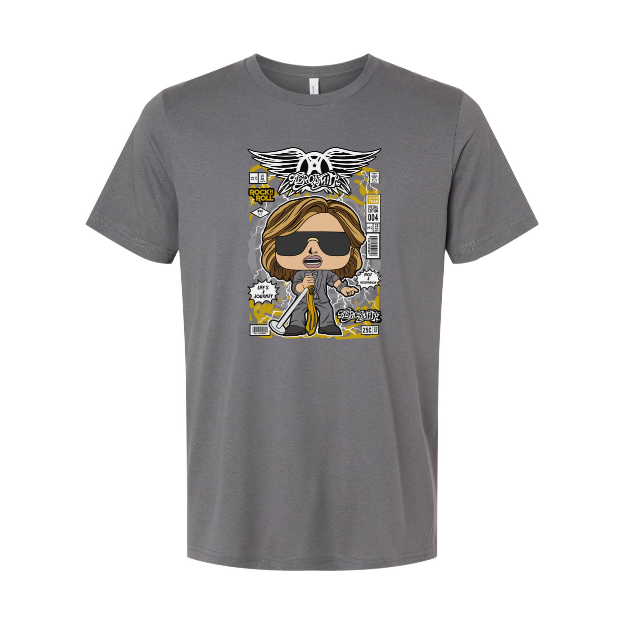 Steven Tyler Aerosmith Cartoon Graphic T Shirt For Unisex Wearers With Bold Retro Design