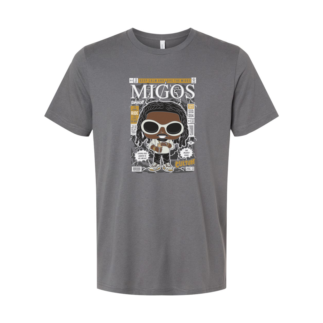 Migos Takeoff Graphic Cartoon Tee for Men and Women Unisex Casual Streetwear T Shirt