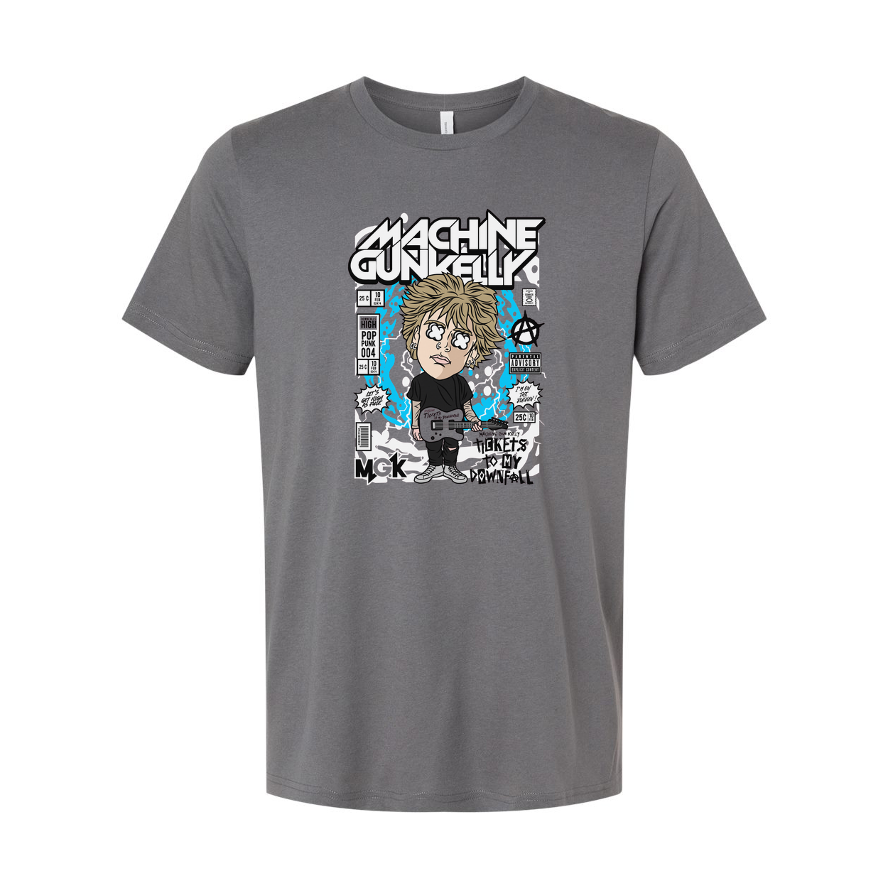 Machine Gun Kelly Cartoon Graphic Tee With Musician Illustration And Comic Panels