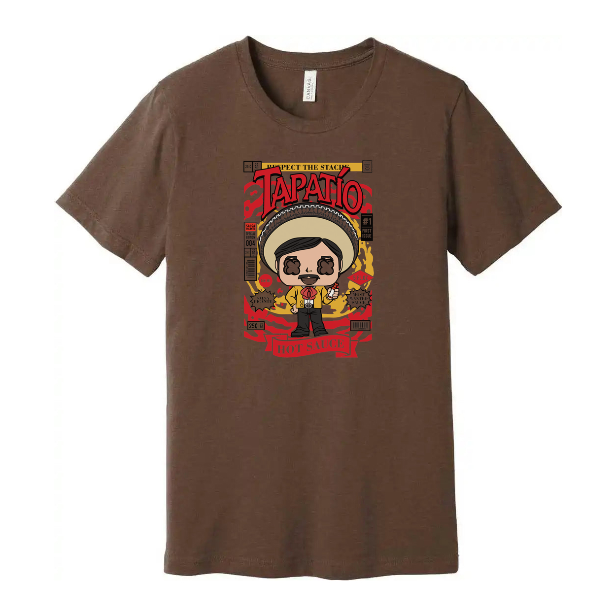 Tapatio Man Unisex Graphic Tee Featuring Cartoon Señor With Bold Hot Sauce Artwork