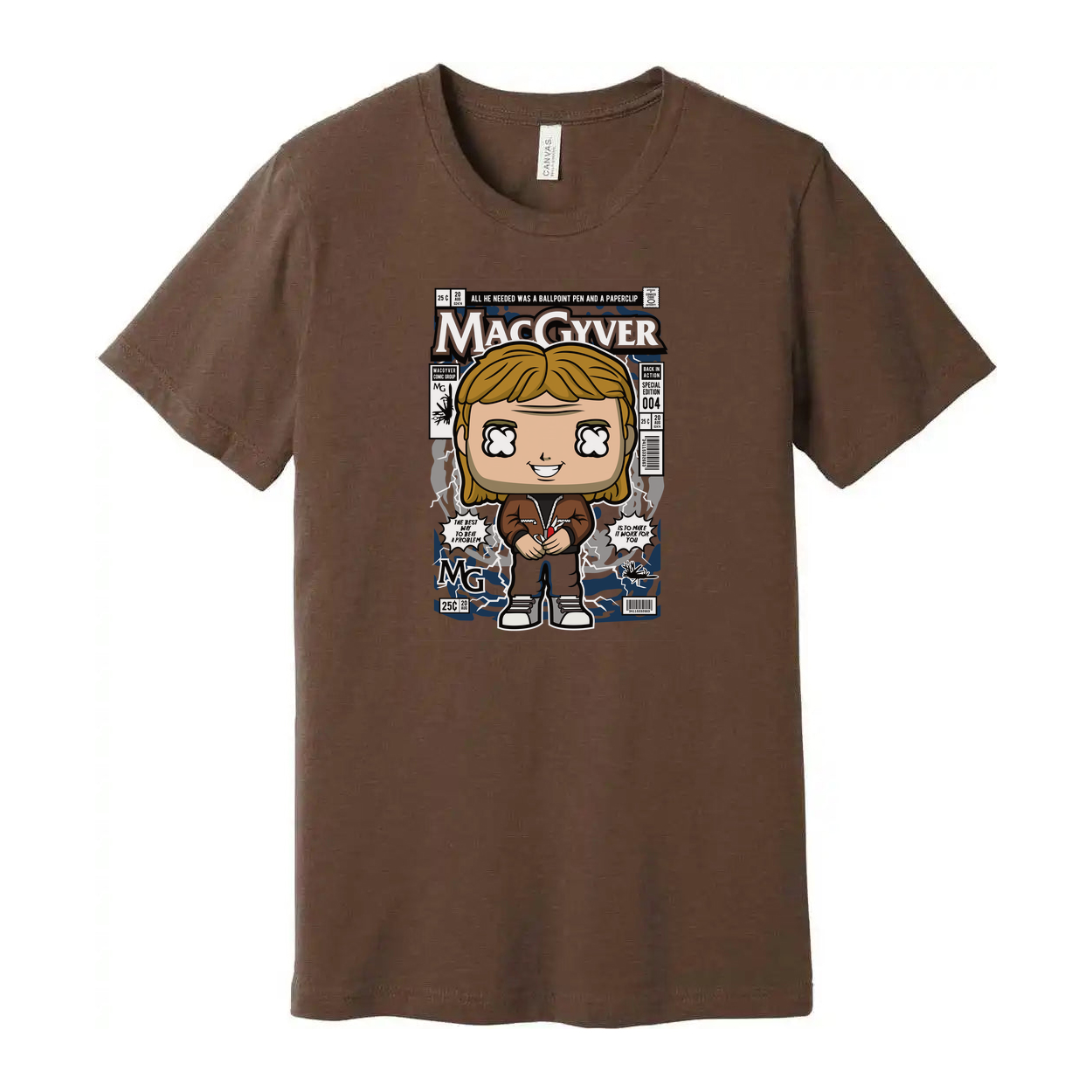 MacGyver Cartoon Style Graphic Tee For Unisex Wear With Comic Book Cover Artwork